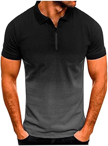 HDDK Erkek polo gömlekler Degrade Fermuar Golf Üstleri Yaz Kısa Kollu Henley Zip Yakalı Spor Kas Rahat T Shirt