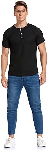 Erkek kısa kollu Waffle Henley moda rahat Slim Fit klasik temel düğme Henley T-Shirt