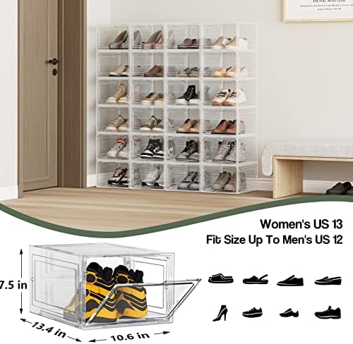 Sağlam Şeffaf Plastik Ayakkabı Kutuları, Yükseltilmiş 6 Paket İstiflenebilir Ayakkabı Depolama Organizatörü, Erkek/Kadın