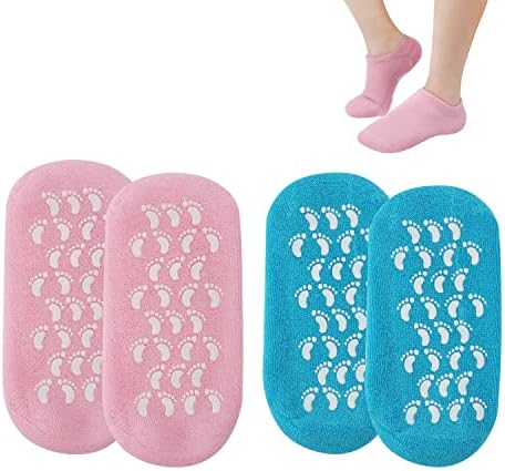 2 adet Nemlendirici Çorap, Mavi ve Pembe Ayak Nemlendirici Çorap Kadınlar Erkekler için Yumuşak Rahat Kumaş Jel spa