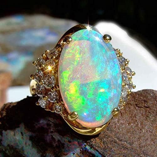 2023 Lüks Altın Opal El Takı Yüzük Renk Oval Yüzükler Lise Yüzükler Kadınlar için (B, 7号)