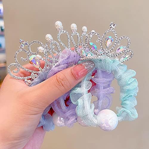 CHDHALTD Kore Tarzı Zarif Taç Tiara Prenses Saç Scrunchies, Kızlar için güzel Elastik Saç Halat Prenses Bez Saç Halka