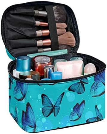 PZZ PLAJ Mavi Kelebek Kozmetik Çantası Kadın Kızlar için Büyük Dayanıklı Taşınabilir Bölücü Seyahat Makyaj Organizatör