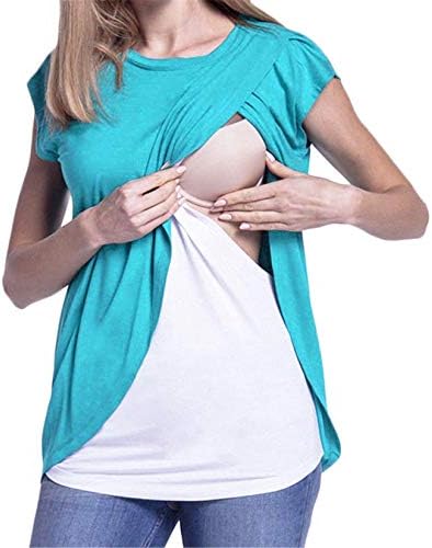 Andongnywell hamile kıyafetleri Kadın Hemşirelik Üstleri Emzirme Gömlek Yumuşak Çift Katmanlı kısa kollu tişört
