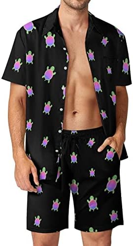WEEDKEYCAT Biseksüel Bayrağı Kaplumbağa erkek Plaj Kıyafetleri 2 Parça Hawaii Düğme Aşağı Gömlek Kısa Kollu ve Şort