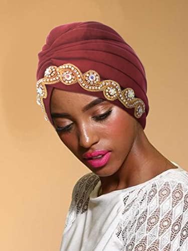 Woeoe kadınlar Afrika türban Bling Rhinestones bere kap şapkalar önceden bağlı kristal kafa şal