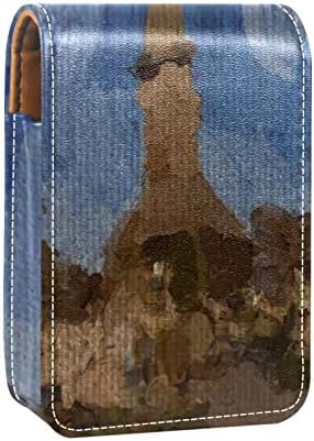 ORYUEKAN Ruj Kılıfı Ayna ile Sevimli Taşınabilir Makyaj Çantası kozmetik torbası, Yağlıboya Soyut Retro Mimari