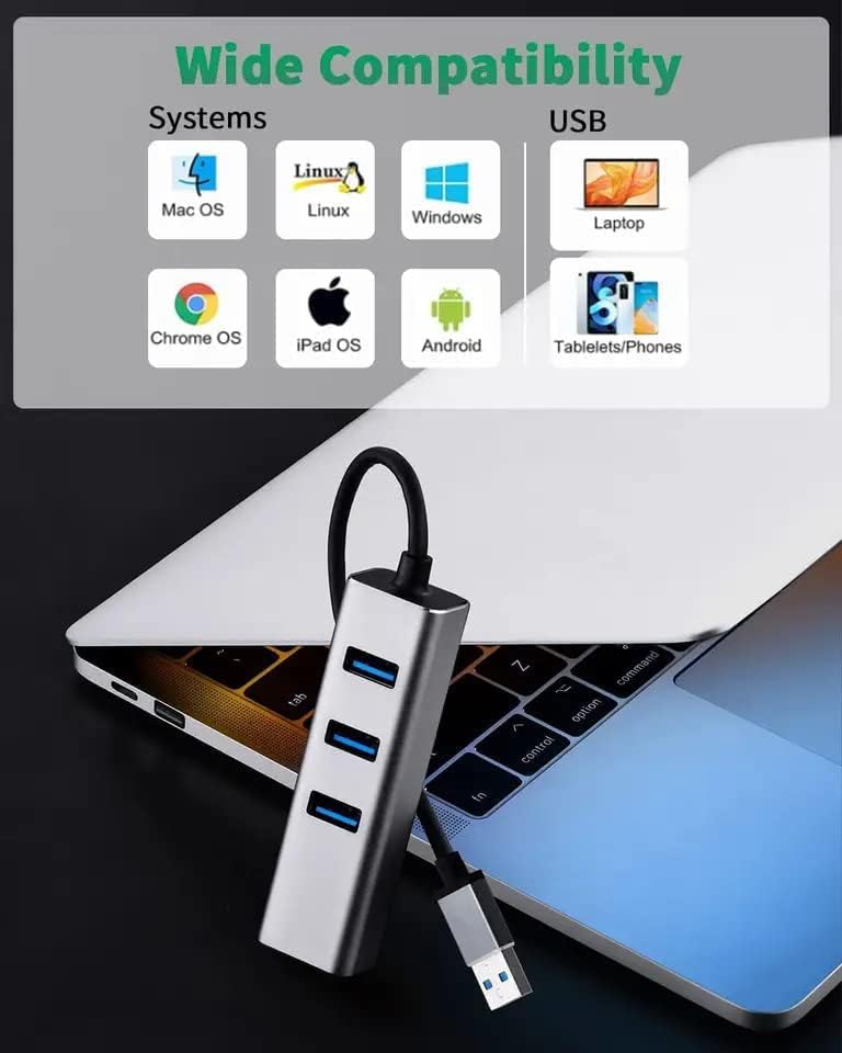 USB ethernet Adaptörü, 4 Port USB 3.0 Hub ile RJ45 10/100/1000 Gigabit Ethernet adaptörü Destek Windows 7/8/10/11,