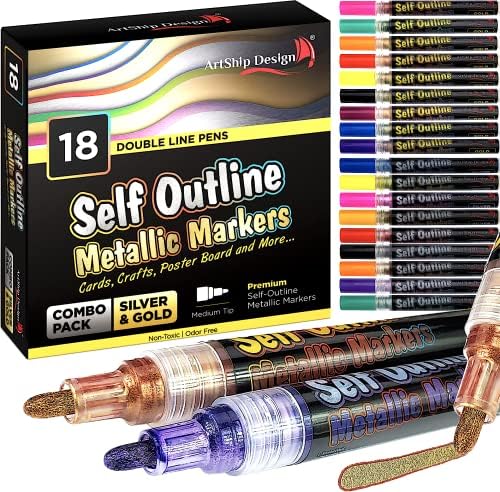 24 Öz Anahat Metalik İşaretleyiciler, boya kalemi Çift Paketi Hem Ekstra İnce Ucu ve Orta Ucu, Çift Hat İşaretleyiciler,