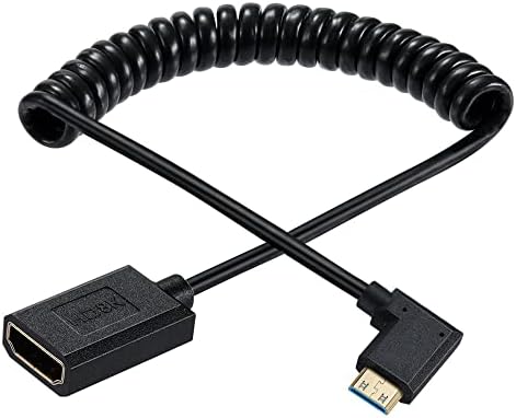 Qaoquda Mini HDMI-HDMI Sarmal Kablo, 90 Derece Açı Yüksek Hızlı Mini HDMI Erkek-HDMI 2.1 Dişi Spiral Adaptör Kablosu