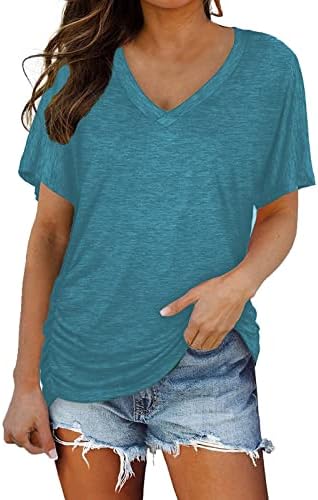 MIASHUI Uzun Kollu Gömlek Kadın Kısa Kollu V Boyun Düz Renk Yumuşak Gevşek Uydurma Yaz T Shirt Kadın Büyük Kadın